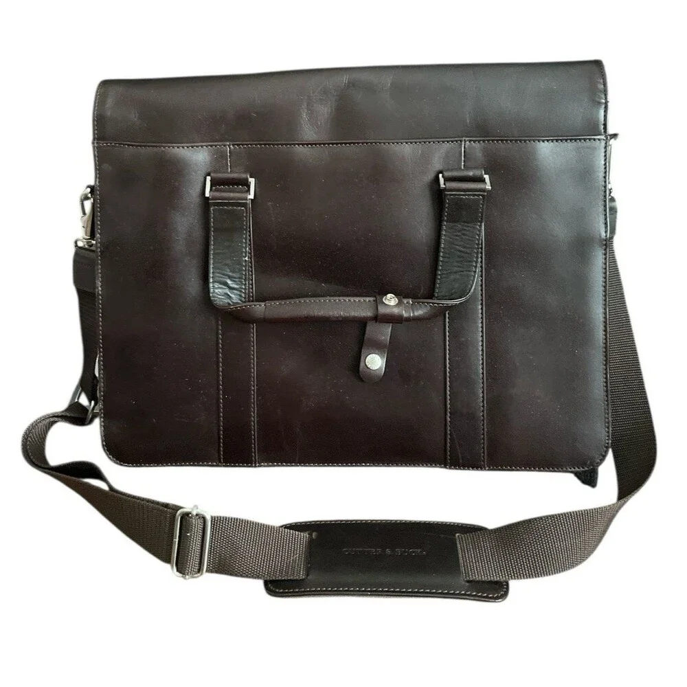 Cutter & Buck Brown Leather Messenger Laptop Bag Briefcase American Classic 16”
